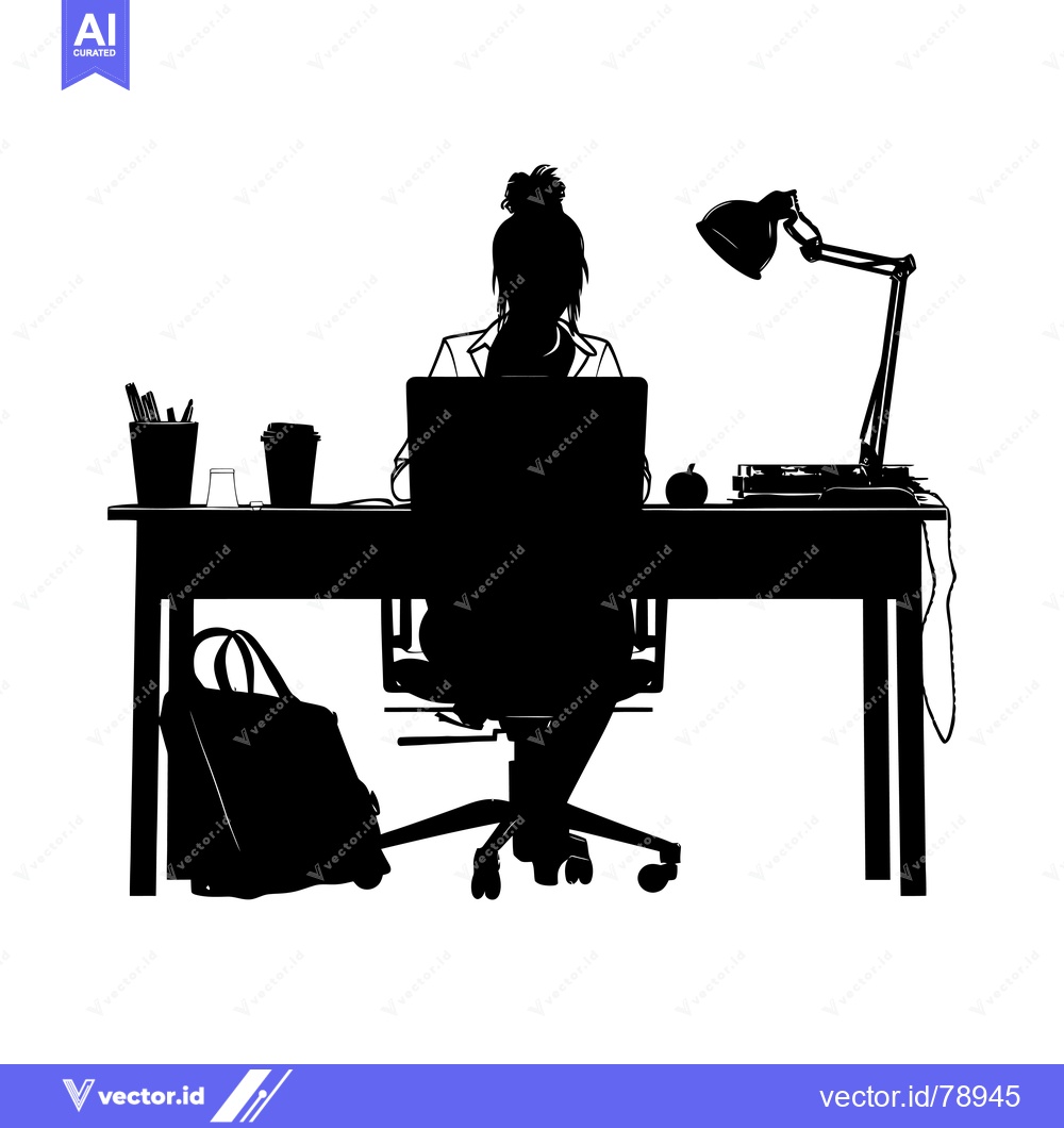 Premium Vector dari Silhouette of a Woman Working at a Desk with a Laptop