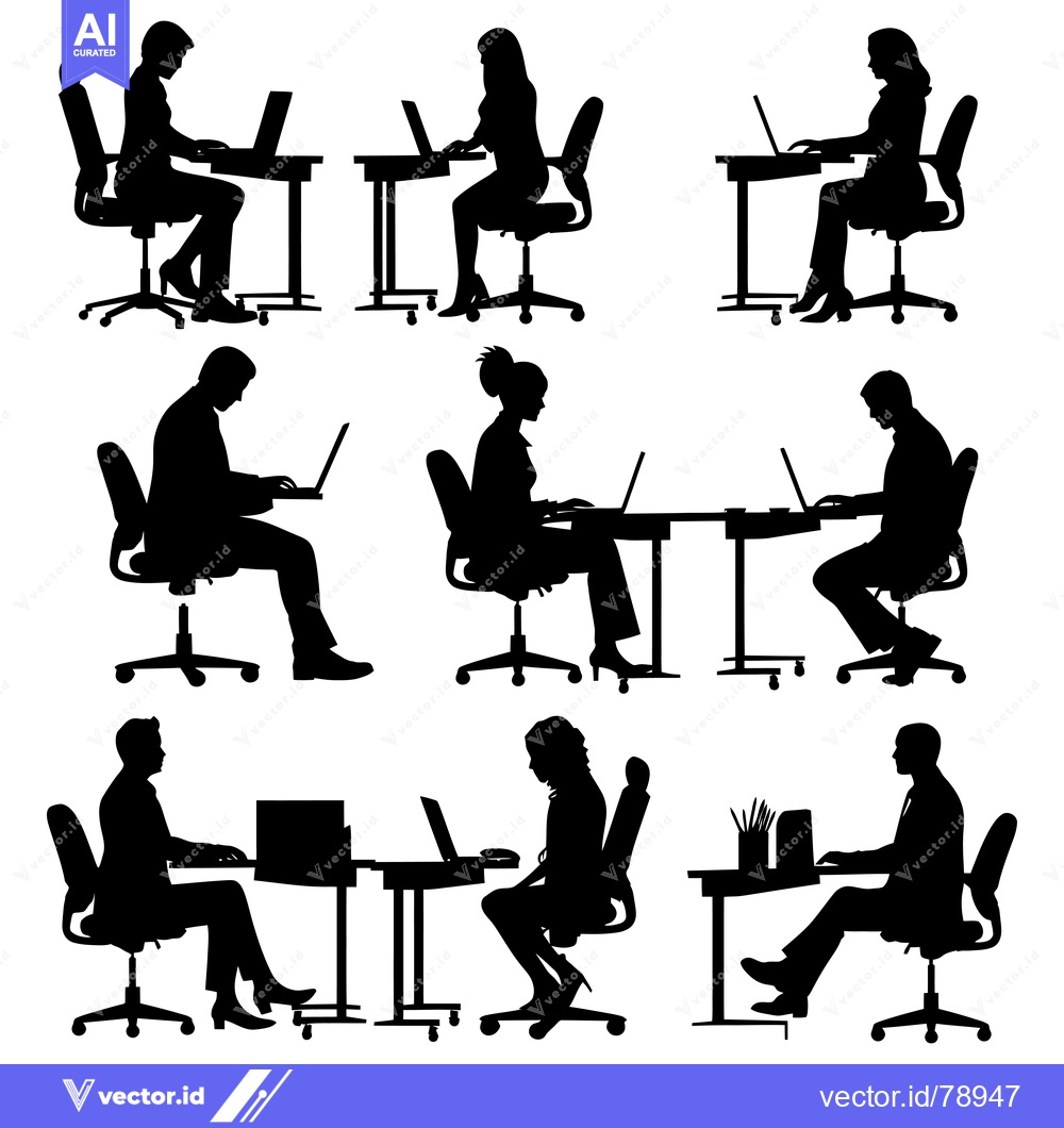 Premium Vector of Silhouettes of People Working at Desks with Laptops