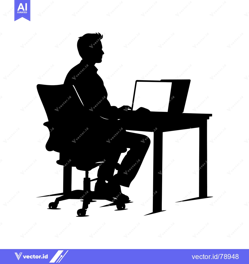 Premium Vector dari Silhouette of a Person Sitting at a Desk with a Laptop