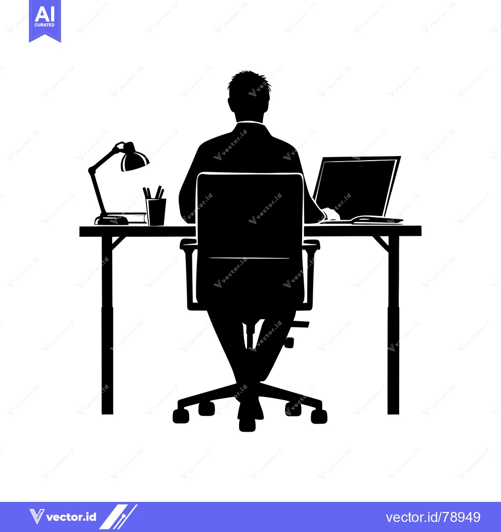 Premium Vector dari Silhouette of a Man Sitting at a Desk Working on a Laptop
