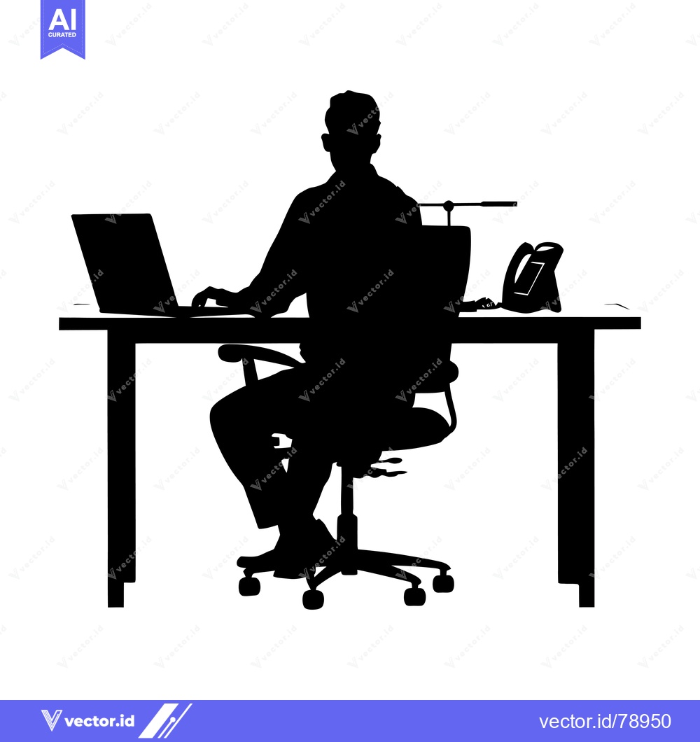 Premium Vector of Silhouette of a Person Sitting at a Desk Working on a Laptop