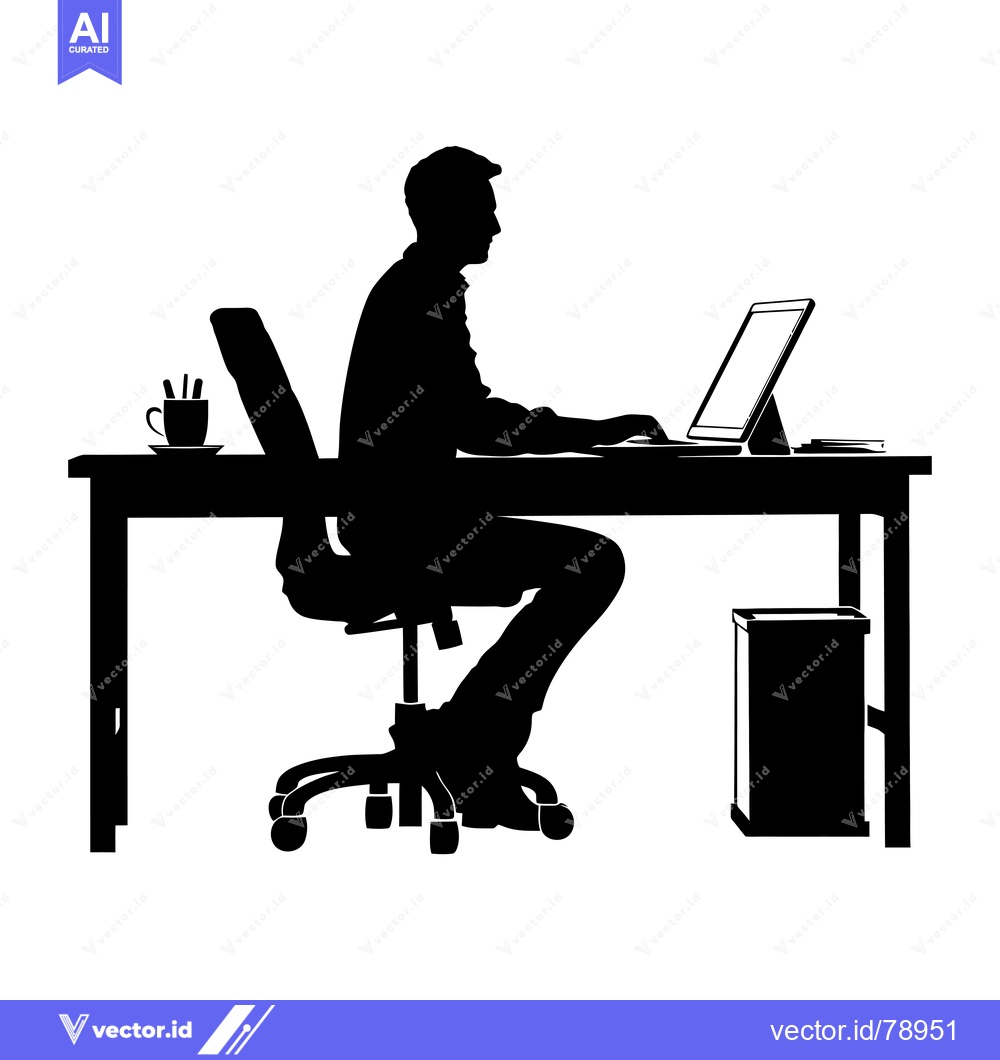 Premium Vector of Silhouette of a Person Working at a Desk with a Laptop