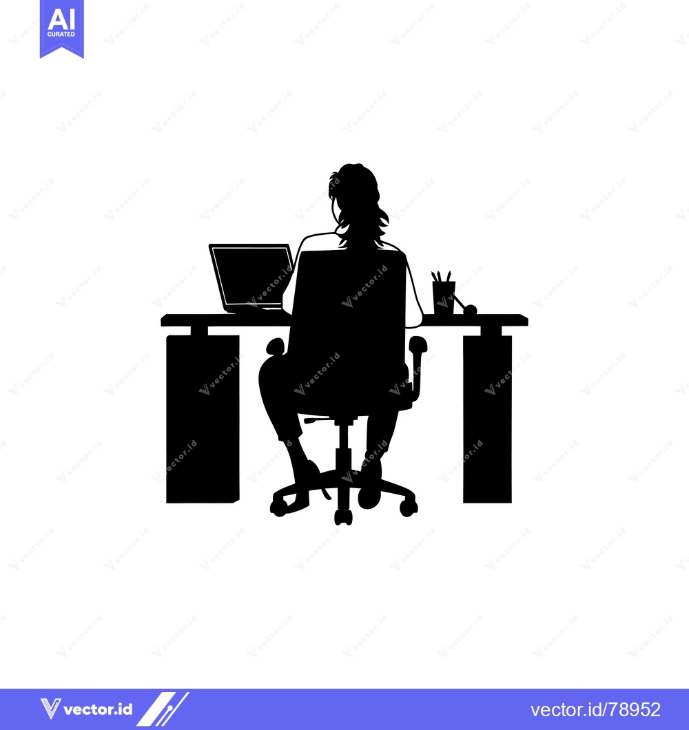 Premium Vector of Silhouette of a Person Working at a Desk with a Laptop