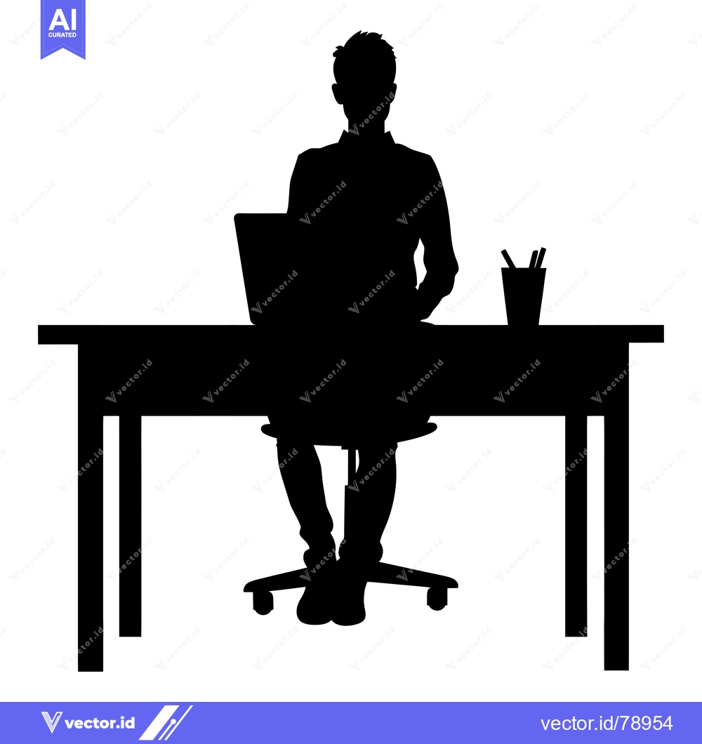 Premium Vector dari Silhouette of a Person Working at a Desk with a Laptop