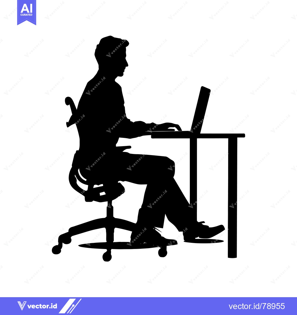 Premium Vector of Silhouette of a Person Working at a Desk with a Laptop