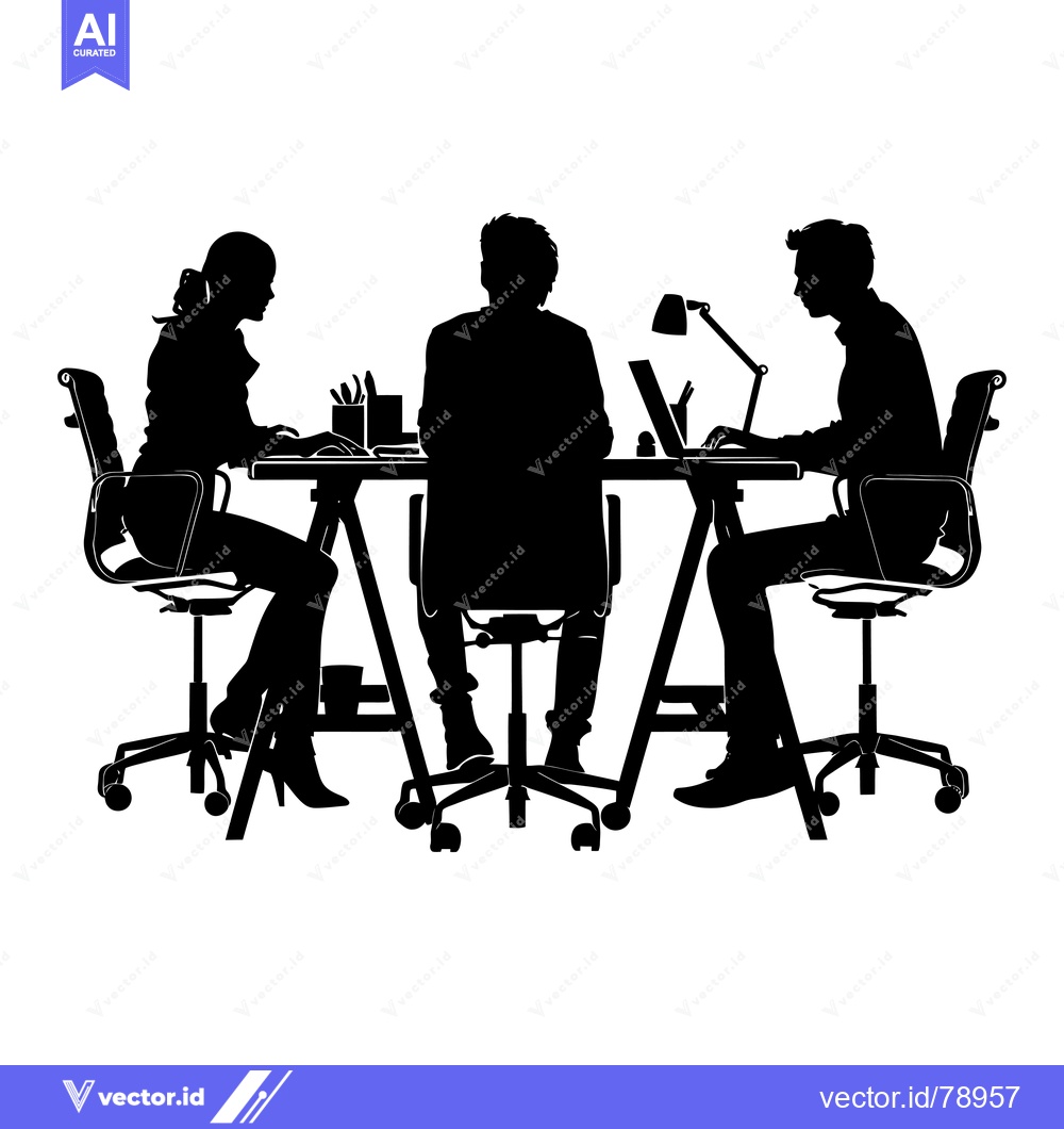 Premium Vector dari Three Silhouettes of People Working at a Desk