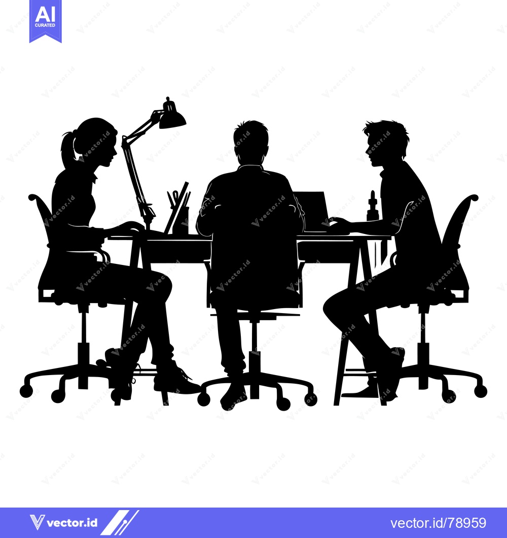 Premium Vector of Three People Working at a Desk in Silhouette