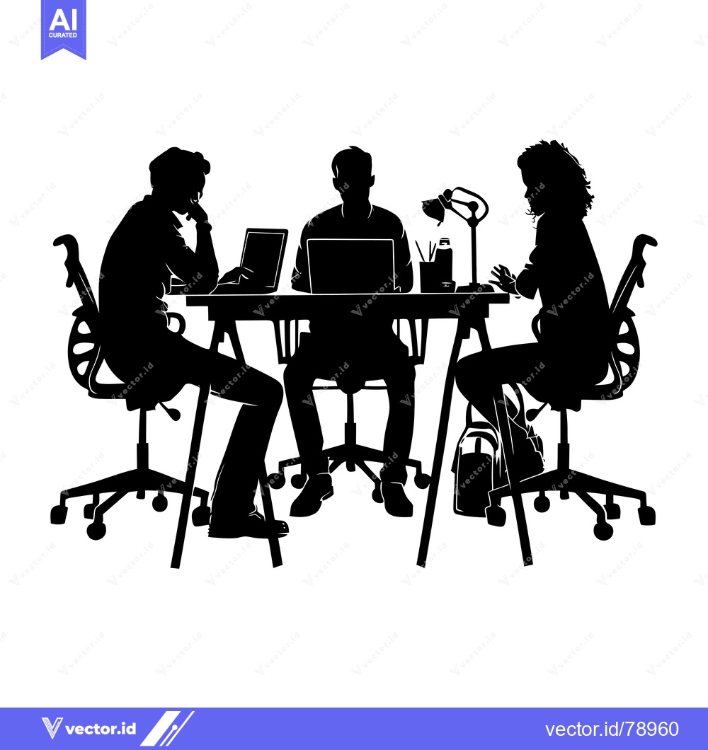 Premium Vector of Three Silhouettes of People Working at a Desk with Laptops