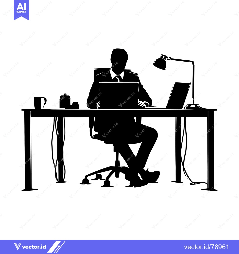 Premium Vector dari Silhouette of a Man Sitting at a Desk Working on a Laptop