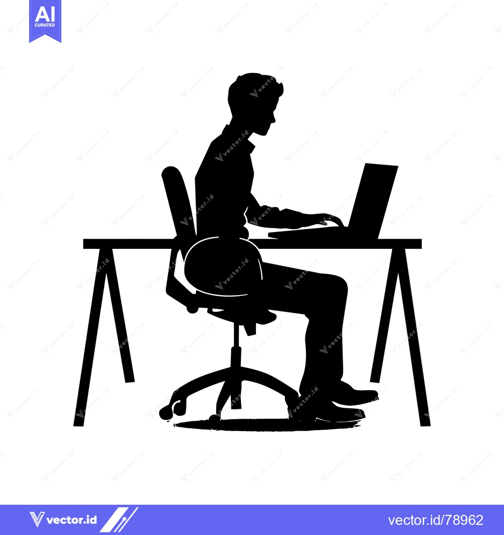 Premium Vector dari Silhouette of a Person Sitting at a Desk with a Laptop