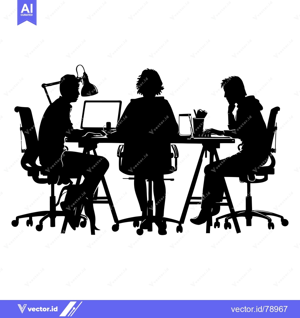 Premium Vector of Three Silhouettes of People Working at a Desk with Laptops