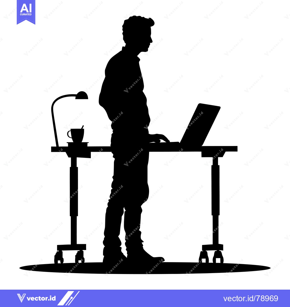 Premium Vector of Silhouette of a Man Standing at a Standing Desk Working on a Laptop