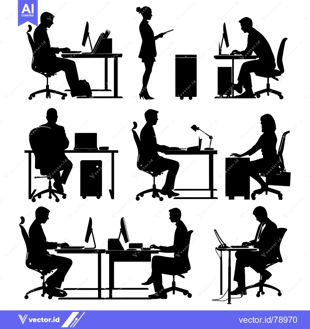 Premium Vector dari Silhouettes of People Working at Desks