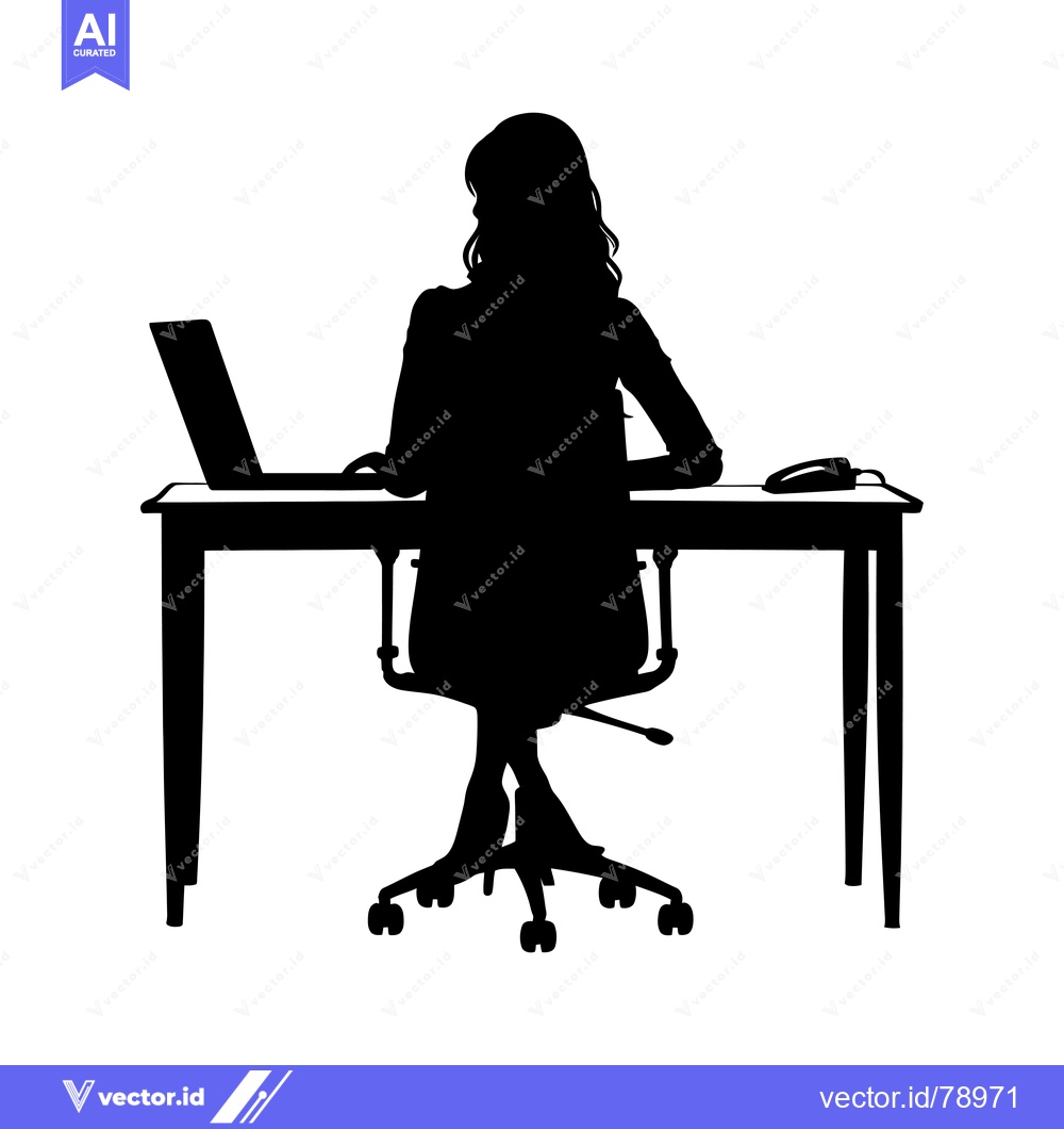 Premium Vector dari Silhouette of a Woman Working at a Desk with a Laptop and Mouse