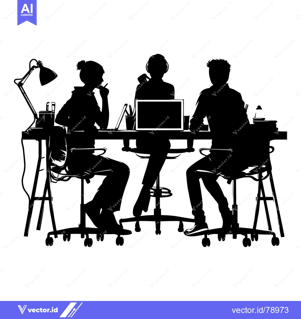 Premium Vector of Three Silhouettes of People Sitting at a Table with a Laptop