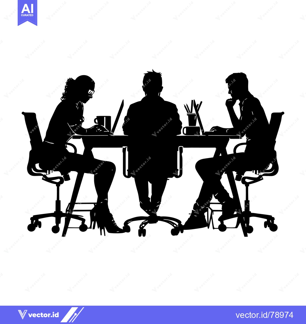 Premium Vector of Silhouettes of Three People Working at a Desk with Laptops