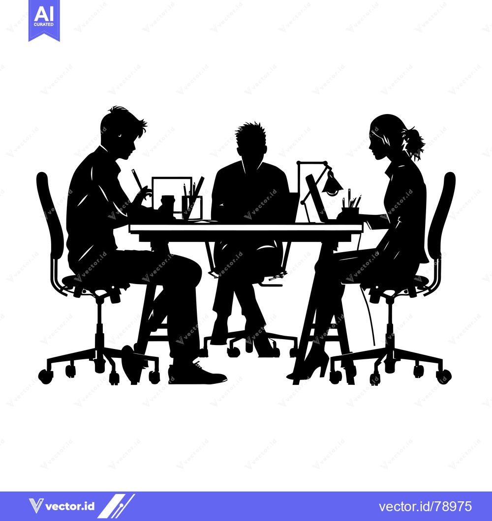 Premium Vector of Three Silhouettes of People Working at a Table
