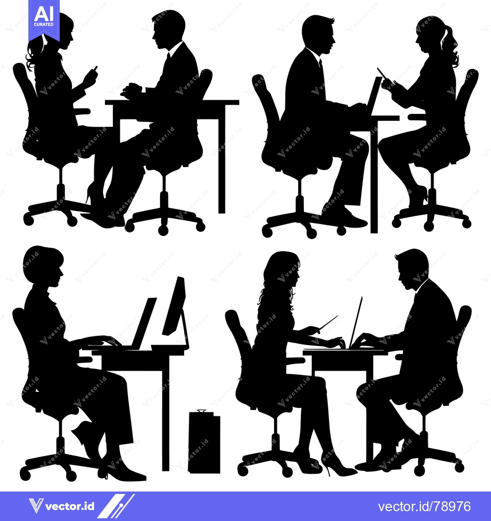 Premium Vector of Silhouettes of Business People Working at Desks and Using Laptops