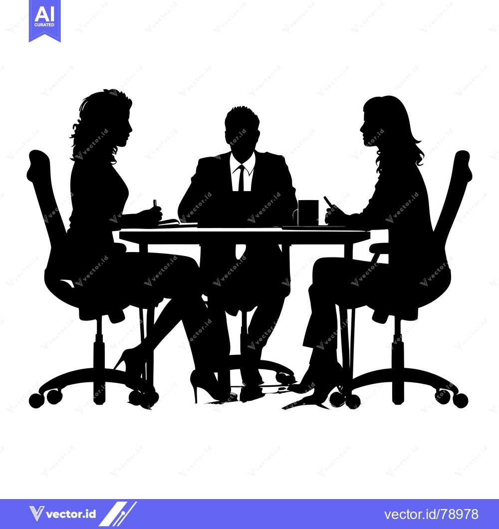 Premium Vector dari Silhouettes of Three People Sitting at a Table During a Meeting