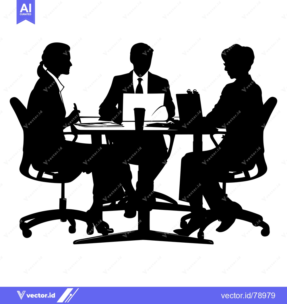Premium Vector of Three Silhouettes of People in a Meeting Around a Table