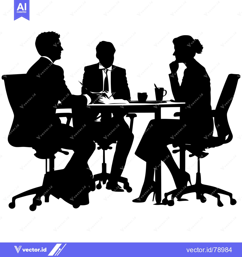 Premium Vector dari Three Silhouettes of People in a Meeting at a Table