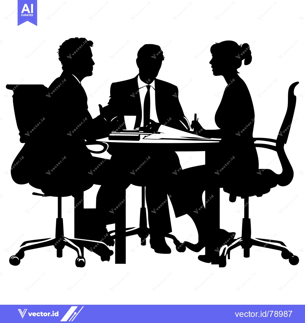 Premium Vector dari Three Silhouettes of People Sitting Around a Table in an Office Settin