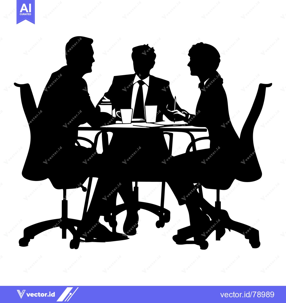 Premium Vector dari Three Silhouettes of People Sitting at a Table in a Meeting