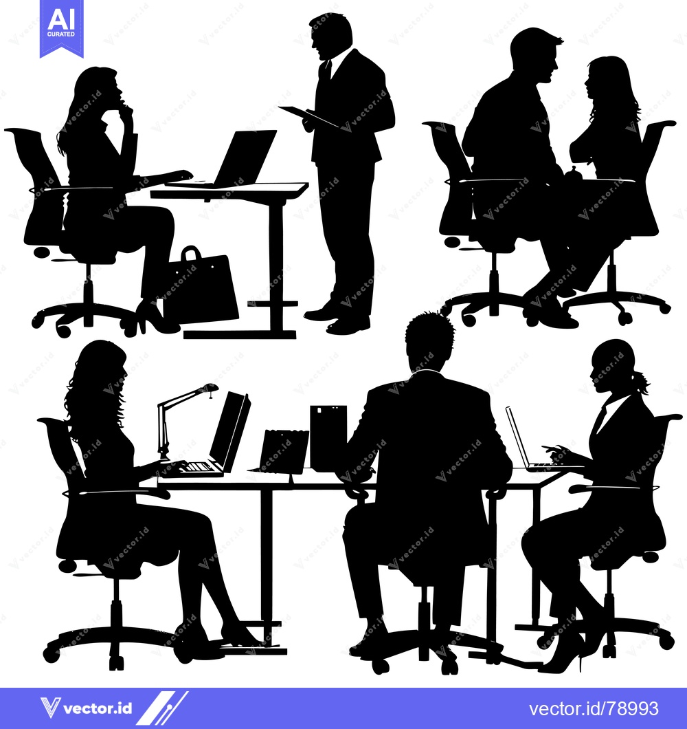 Premium Vector dari Black Silhouettes of Office Workers in Meeting