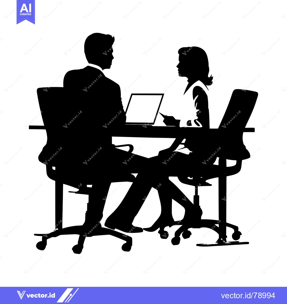Premium Vector of Silhouettes of a Man and Woman Sitting at a Desk with a Laptop