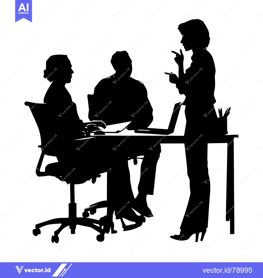Premium Vector dari Silhouettes of Three People in a Meeting at a Table