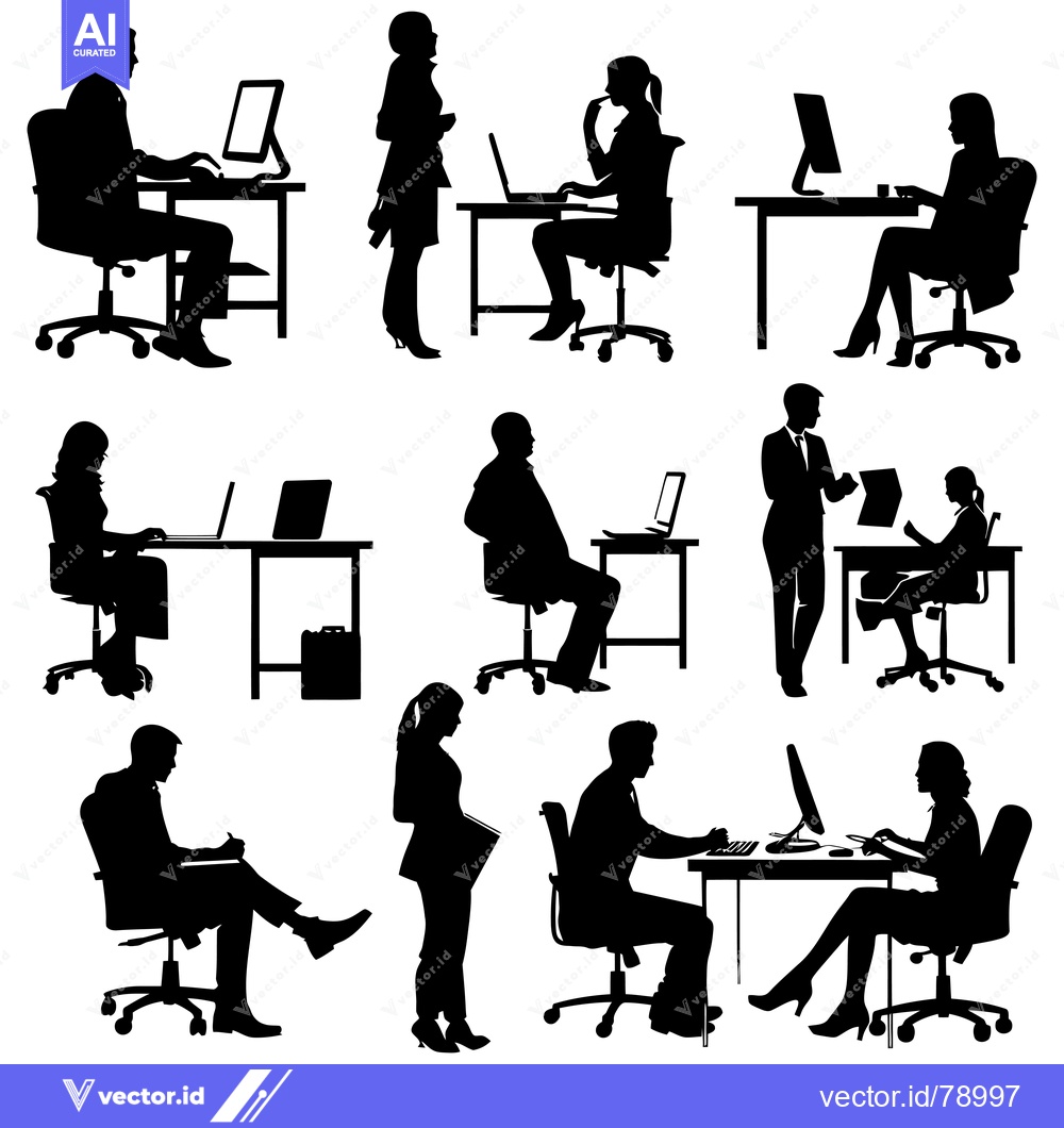 Premium Vector dari Silhouettes of People Working at Office Desks