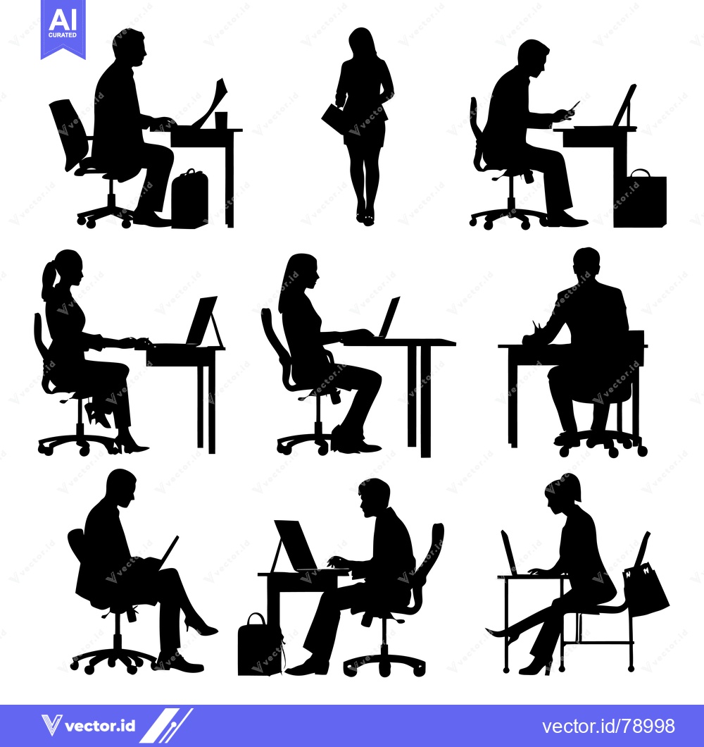 Premium Vector dari Silhouettes of People Working at Desks with Laptops and Computers