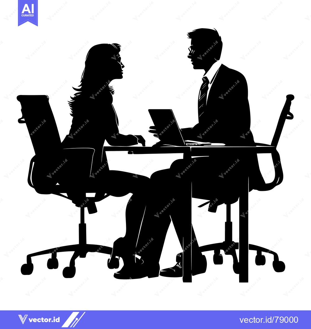 Premium Vector of Silhouette of a Man and Woman Sitting at a Desk with a Laptop