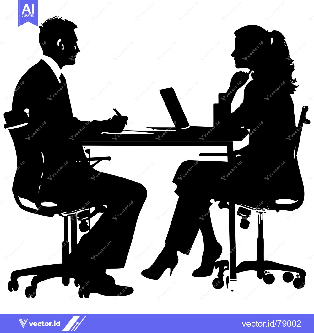 Premium Vector dari Silhouette of a man and a woman sitting at a table, the man is writing