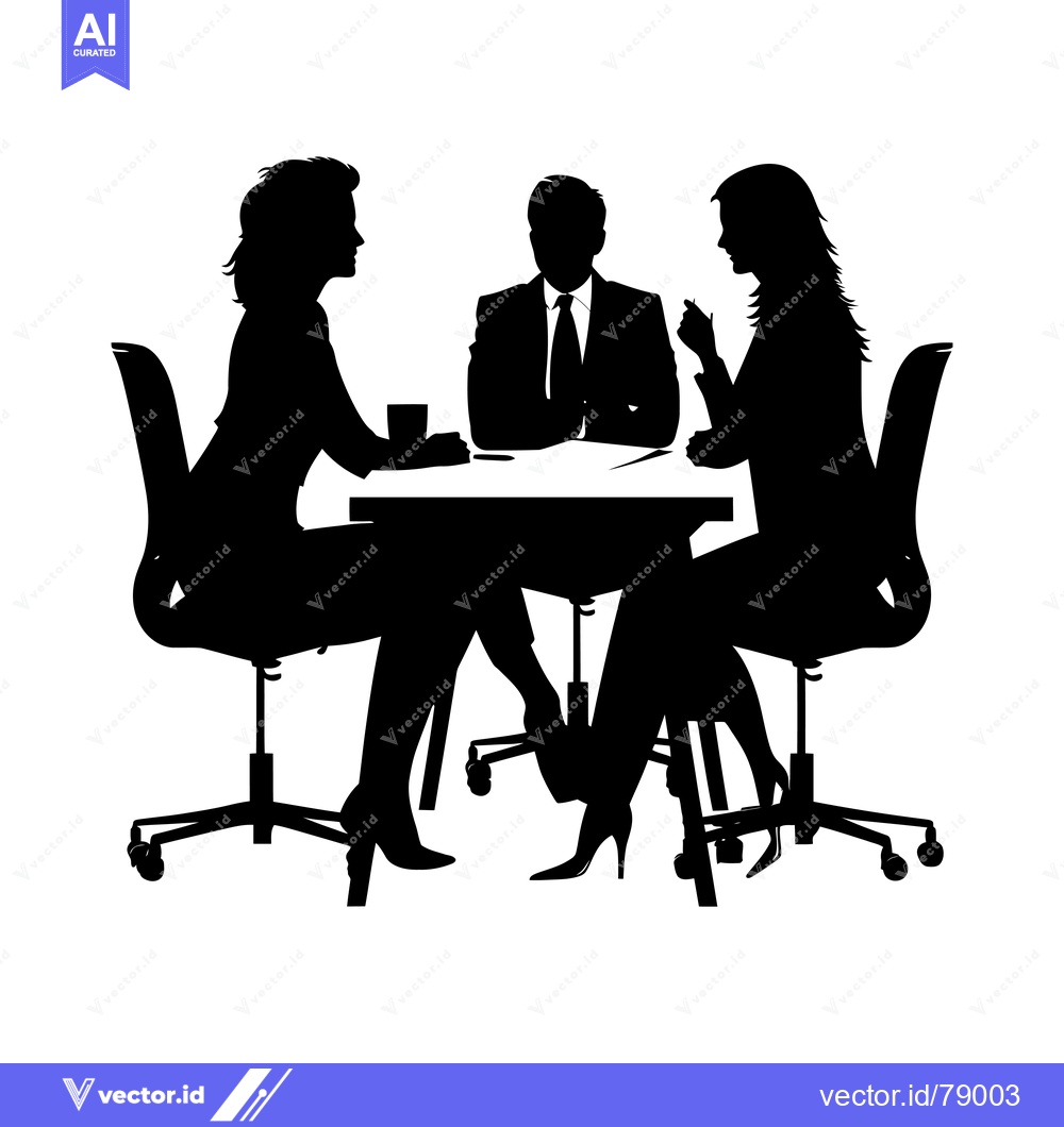 Premium Vector of Silhouettes of three people in a meeting around a table