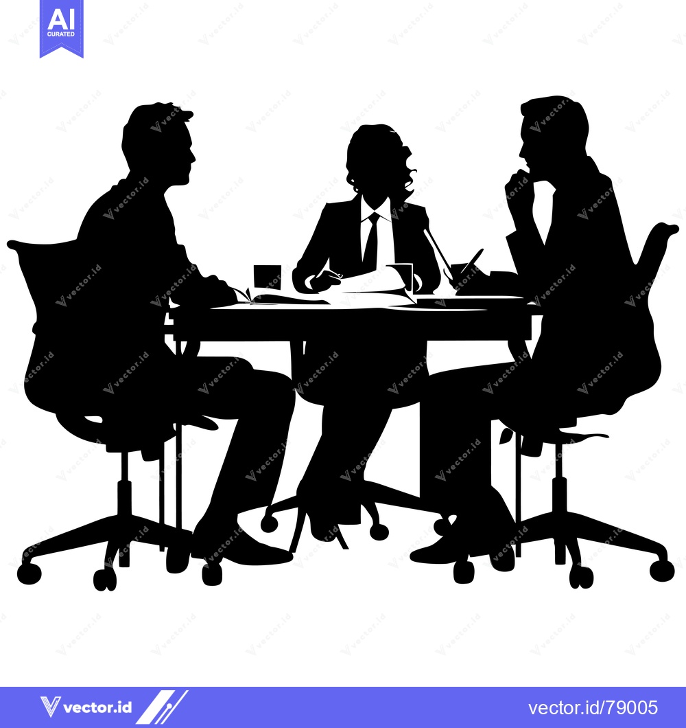 Premium Vector of Three Silhouettes of People in a Meeting Around a Table