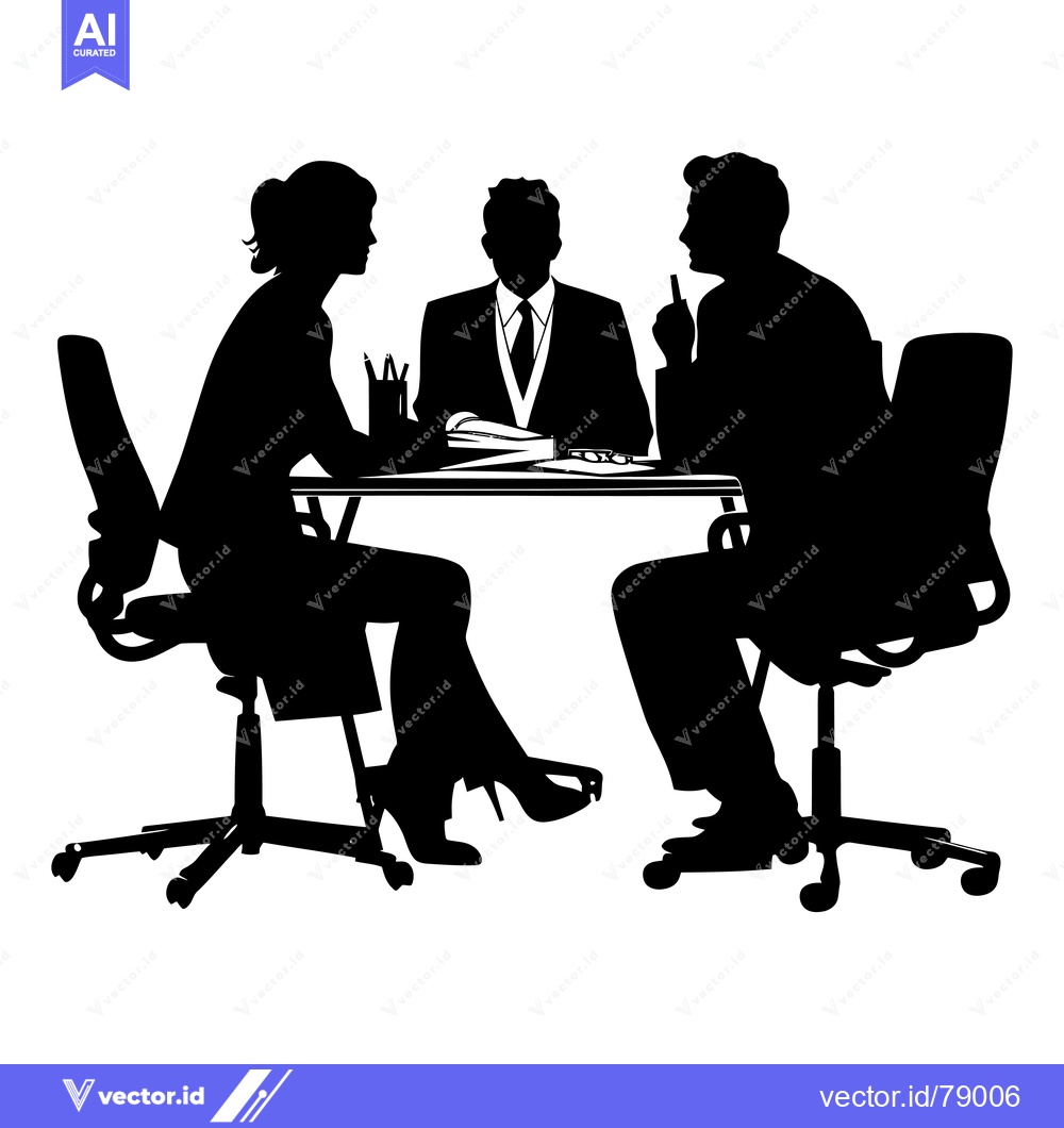 Premium Vector dari Silhouette of three people seated at a table in an office setting.