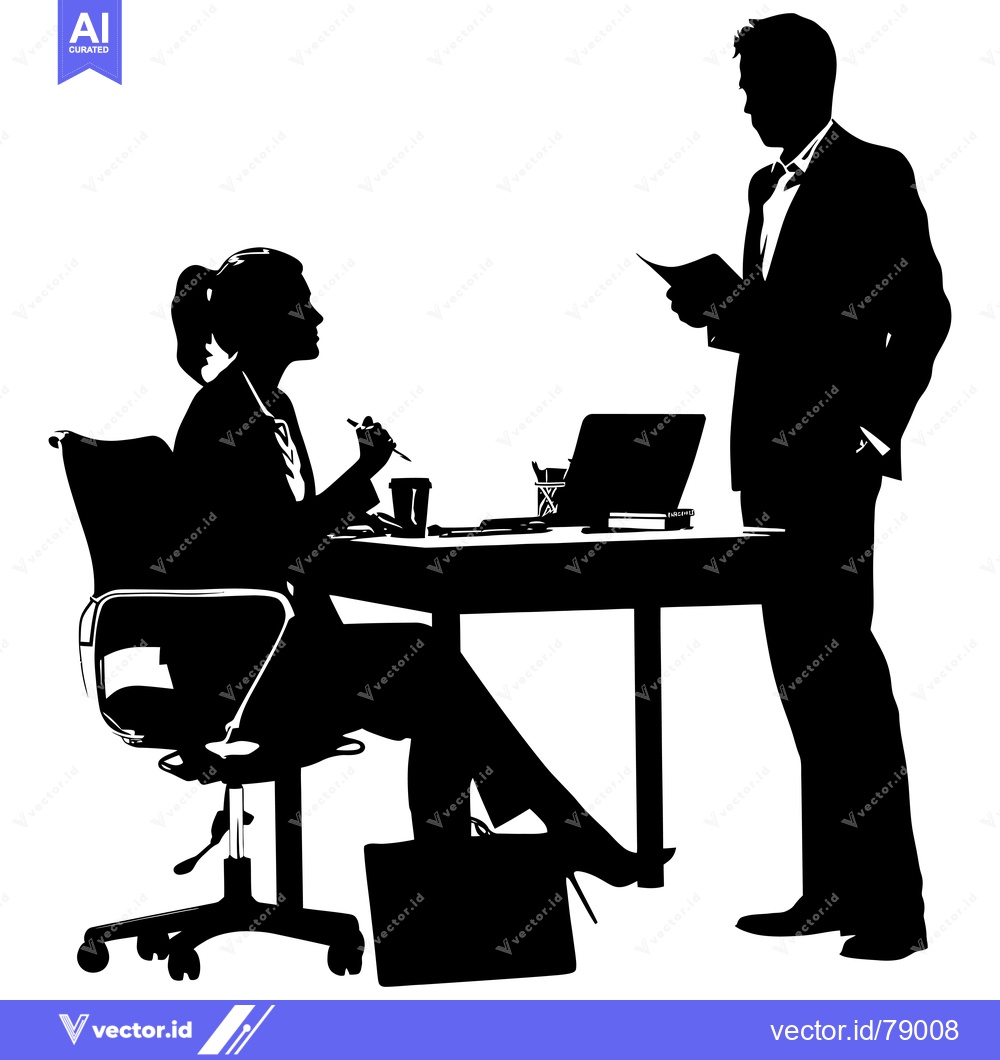 Premium Vector dari Silhouette of a Business Meeting with a Woman Sitting and a Man Standi