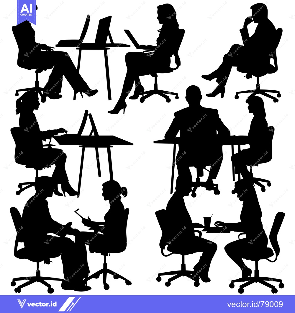 Premium Vector dari Silhouettes of people sitting in office chairs and working at desks