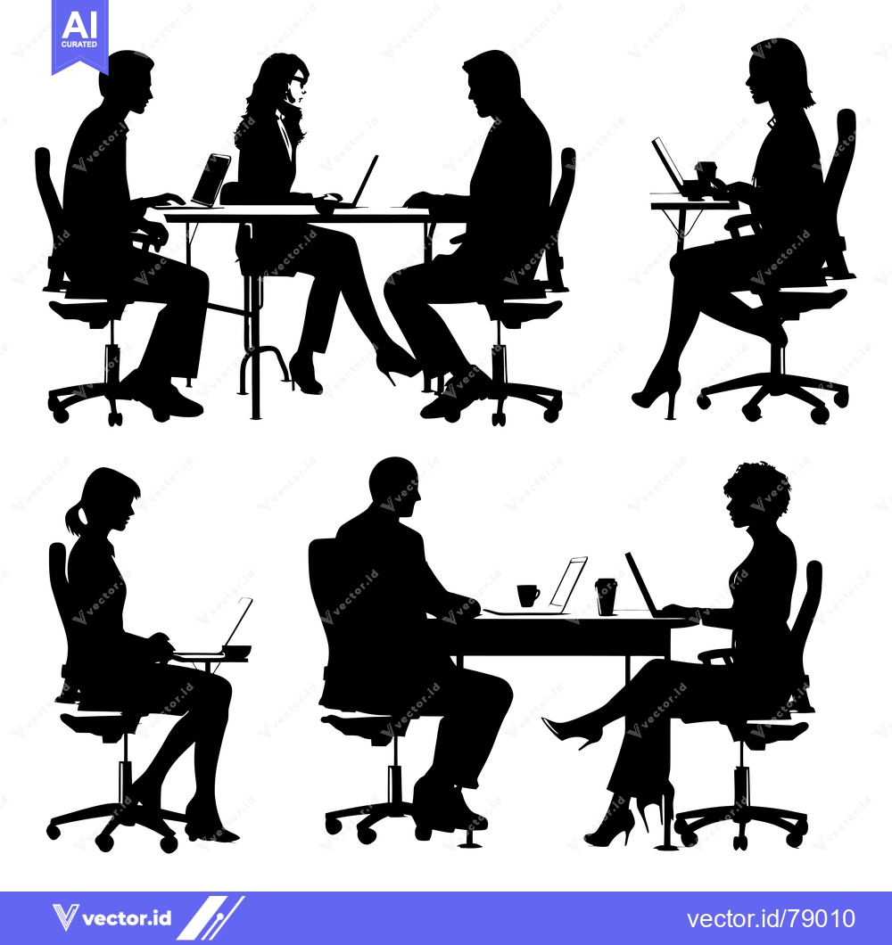 Premium Vector of Silhouettes of People Working at Laptops in Office Chairs