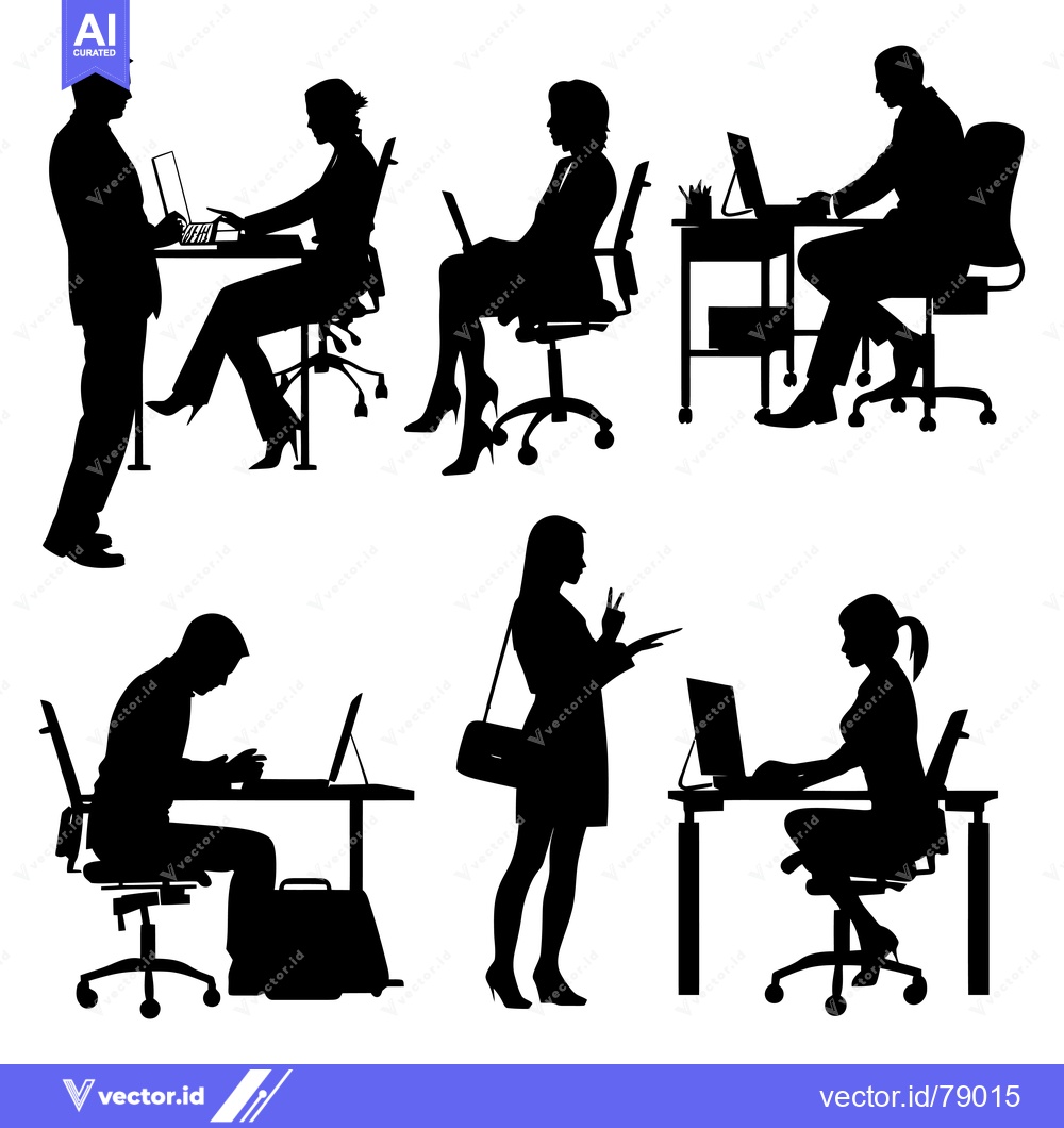 Premium Vector of Silhouette of Six People Working in an Office Setting
