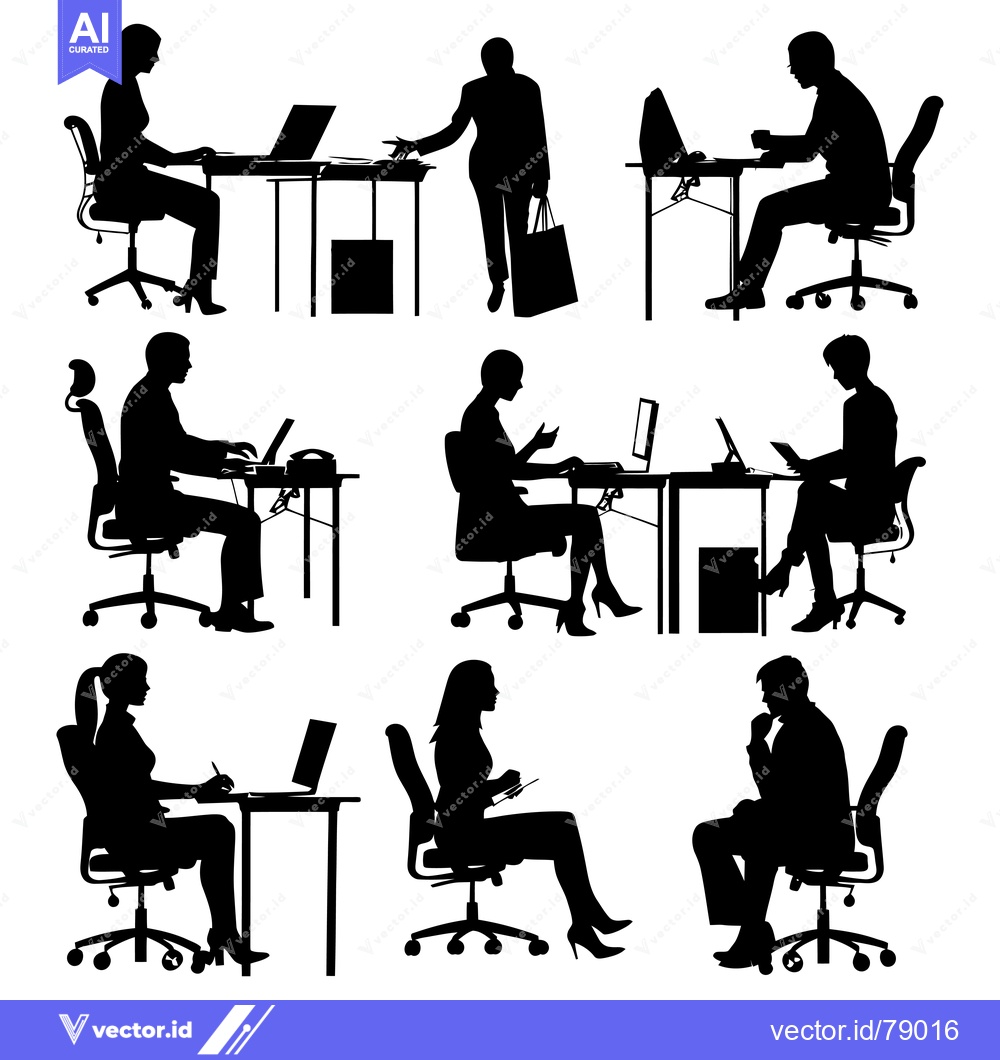 Premium Vector dari Silhouettes of People Working at Office Desks