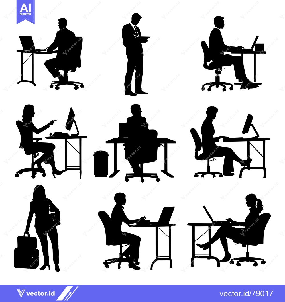 Premium Vector of Silhouettes of Business Professionals Working at Desks and in an Offic