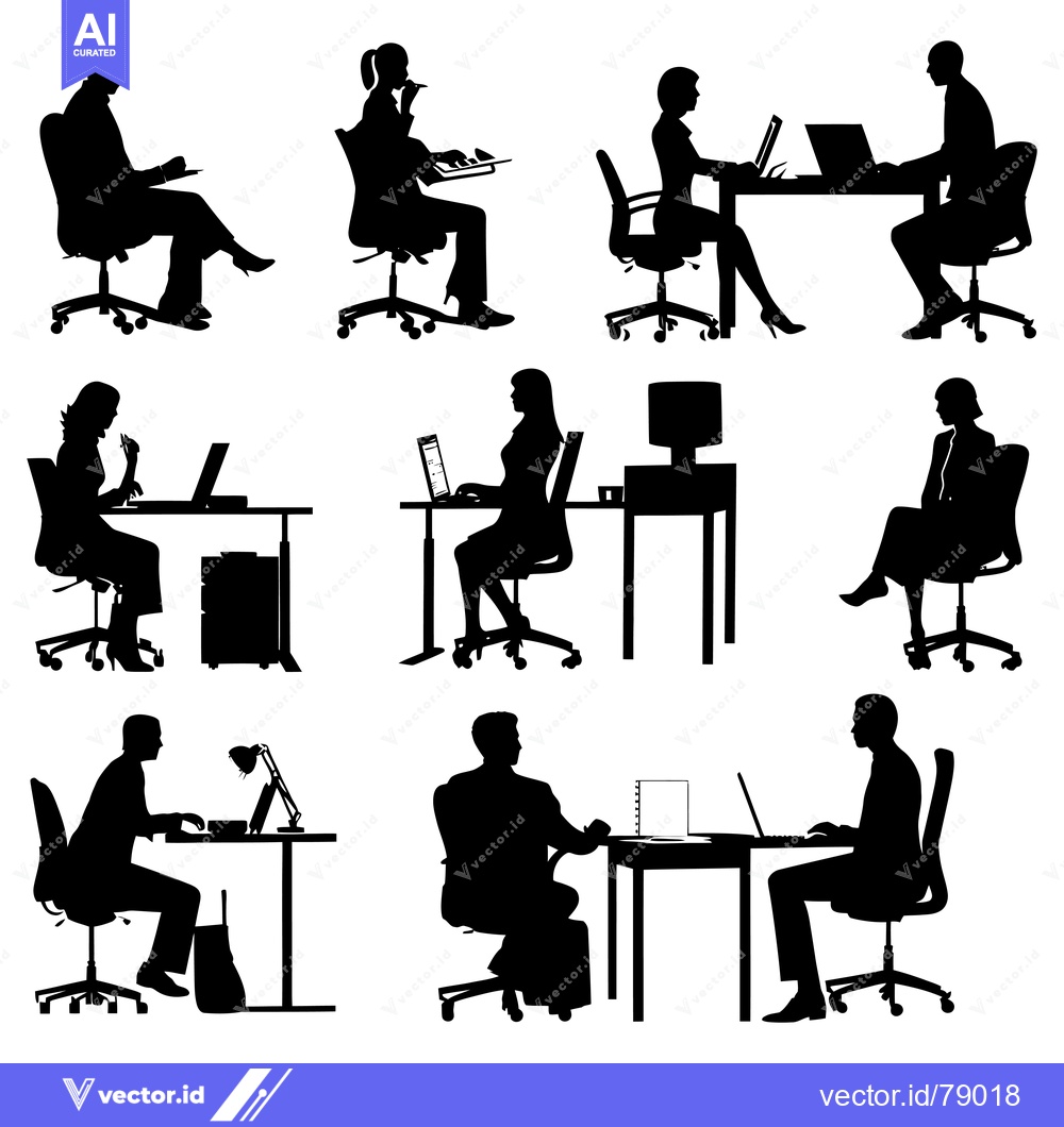 Premium Vector of Silhouettes of People Working at Desks and Laptops
