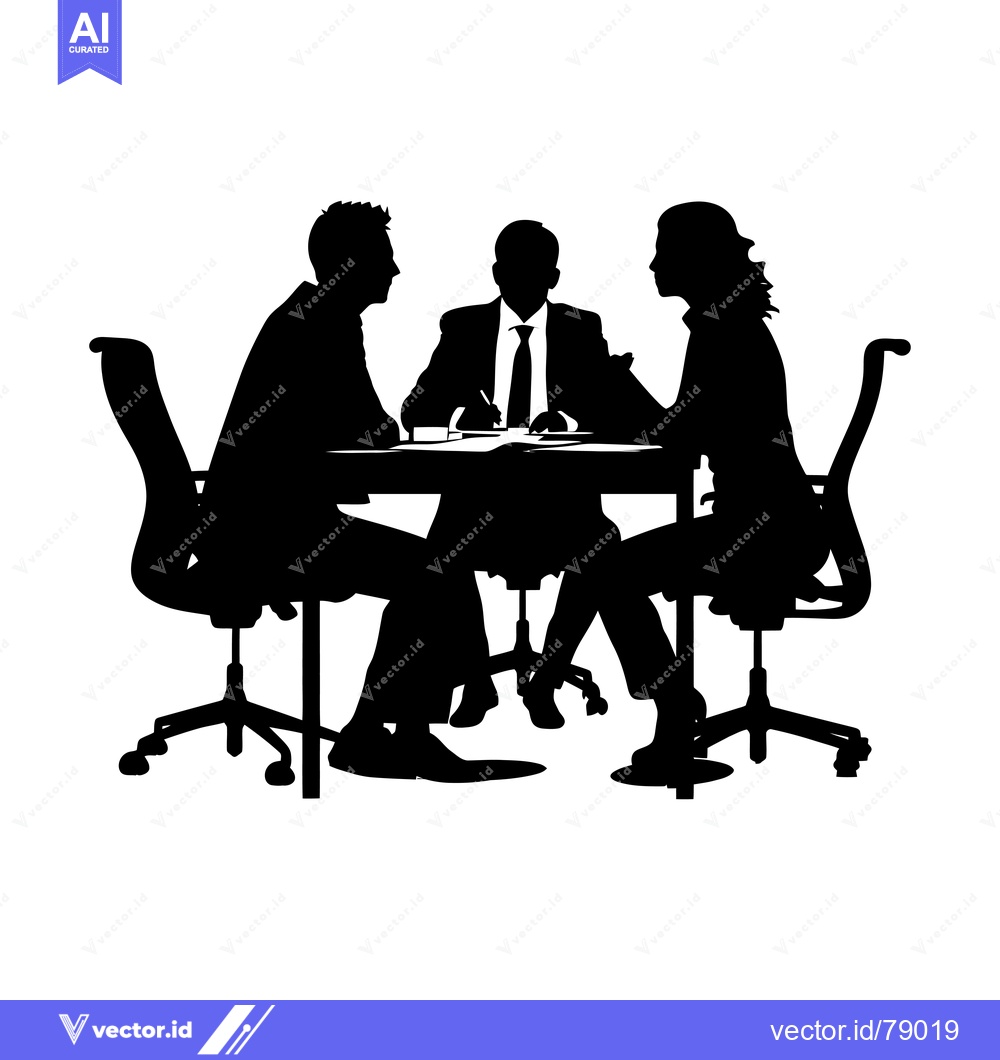 Premium Vector of Silhouettes of three people in a meeting around a table