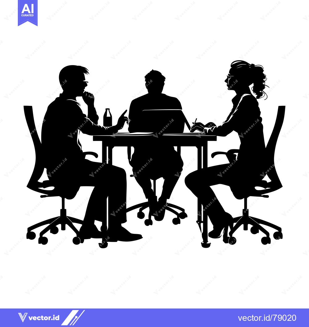 Premium Vector dari Three Silhouettes of People Sitting at a Table