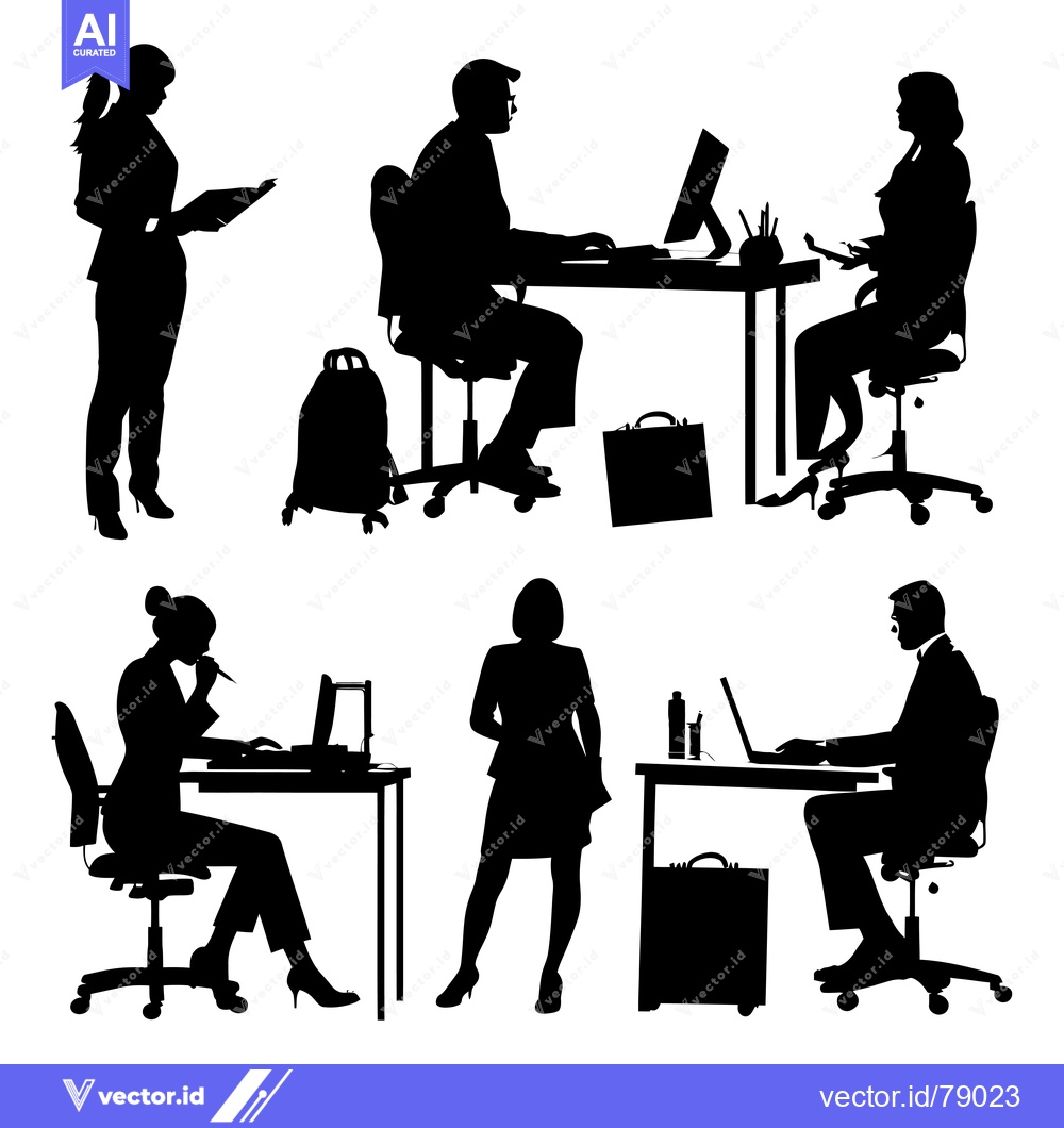 Premium Vector of Silhouettes of five office workers in various positions