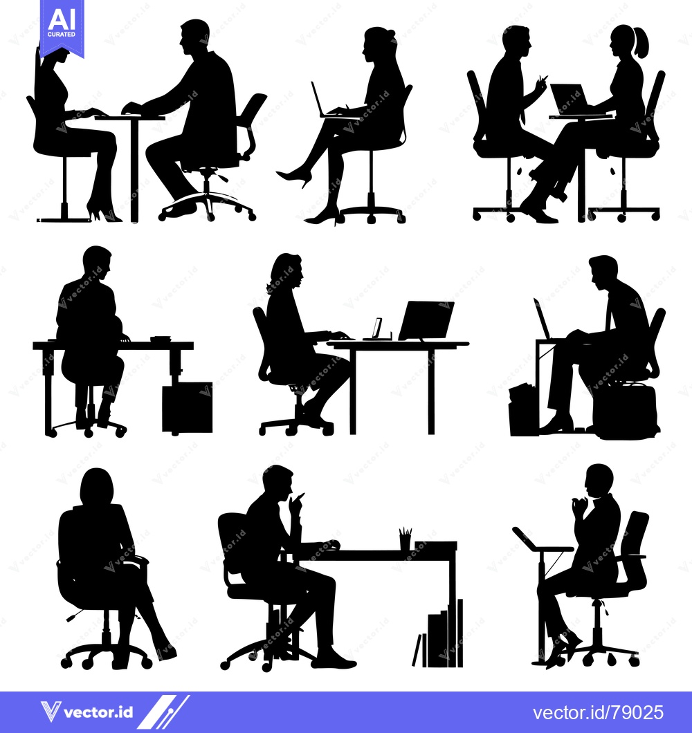 Premium Vector dari Silhouettes of People Sitting in Office Chairs at Desks