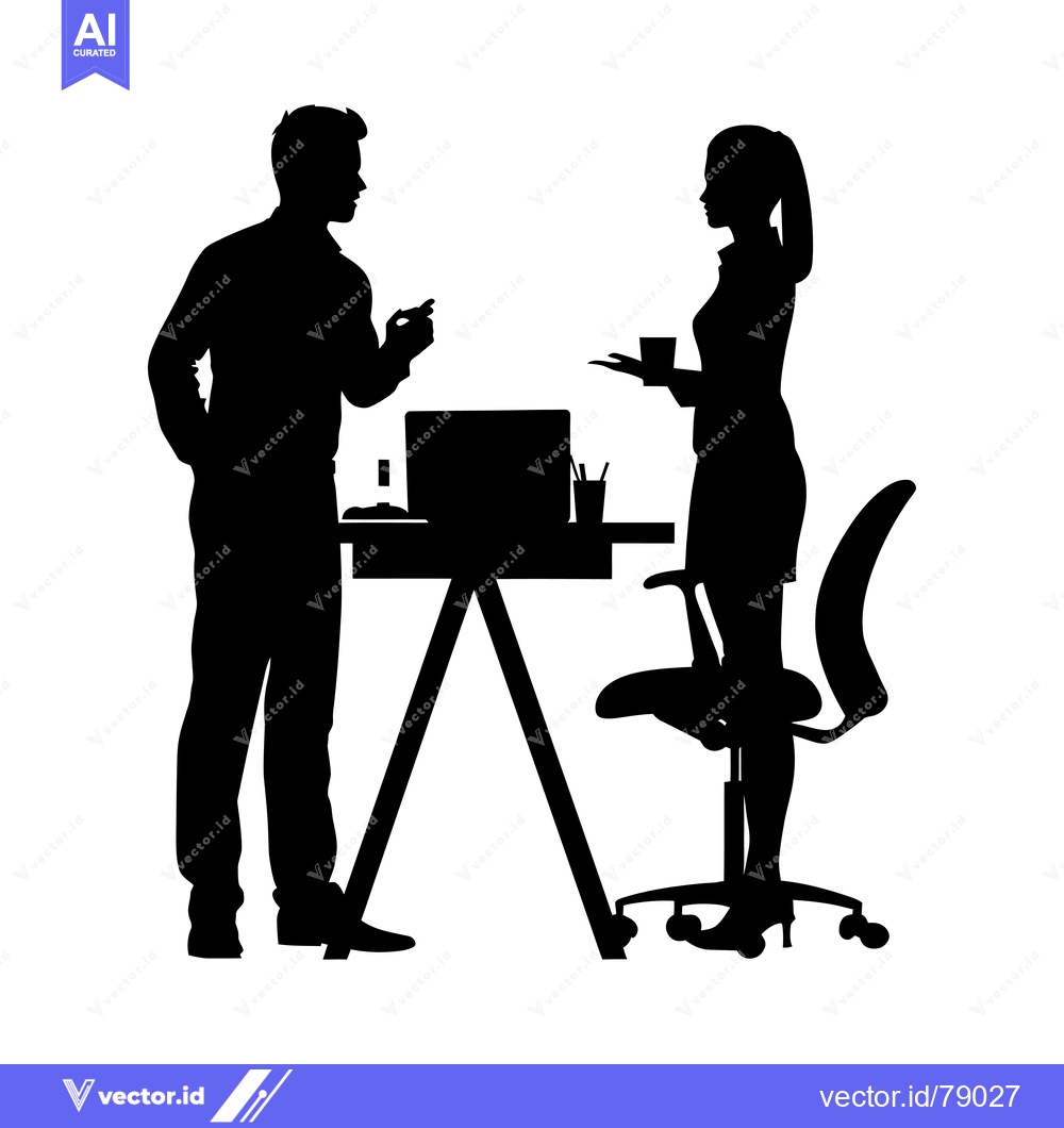 Premium Vector of Silhouette of a man and woman having a conversation at a desk in an of