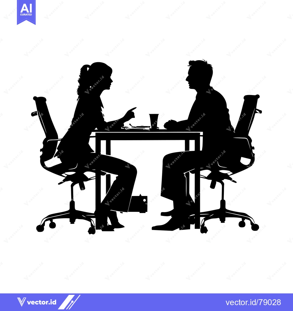 Premium Vector dari Silhouette of a Man and Woman Sitting at a Table in Office Chairs